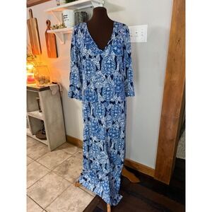 Lilly Pulitzer Anissa snap to it indigo L maxi dress Sea Turtle Pima Cotton